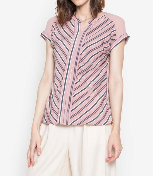 Striped V-Cut Soft Satin Blouse