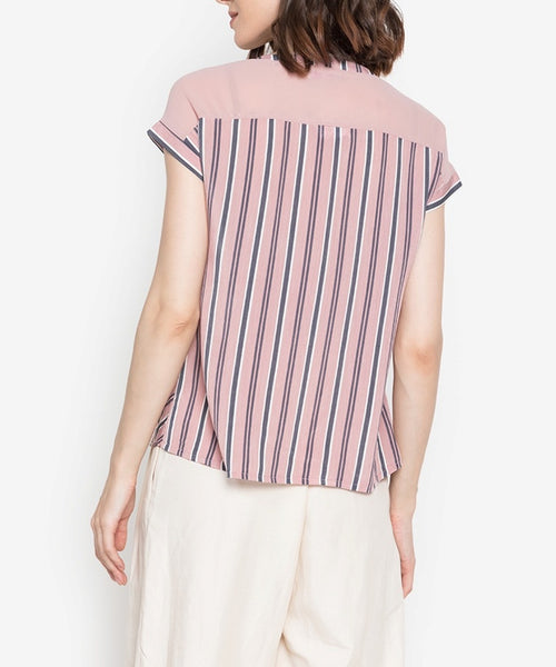 Striped V-Cut Soft Satin Blouse