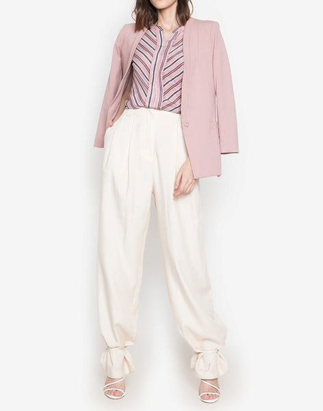 Striped V-Cut Soft Satin Blouse
