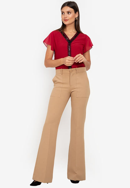 Krizia V-Neck Blouse with Lace Trimmings