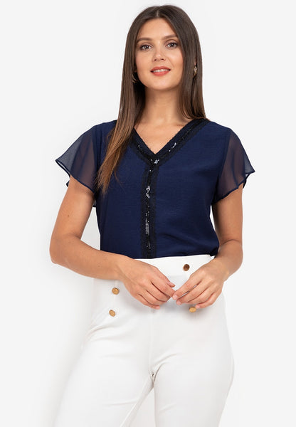 Krizia V-Neck Blouse with Lace Trimmings