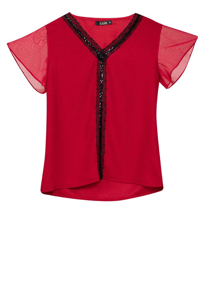 Krizia V-Neck Blouse with Lace Trimmings