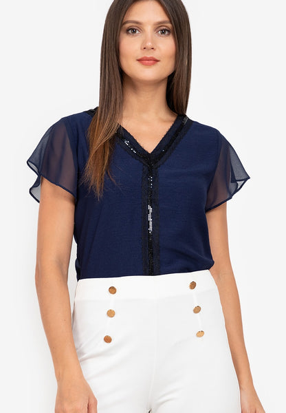 Krizia V-Neck Blouse with Lace Trimmings