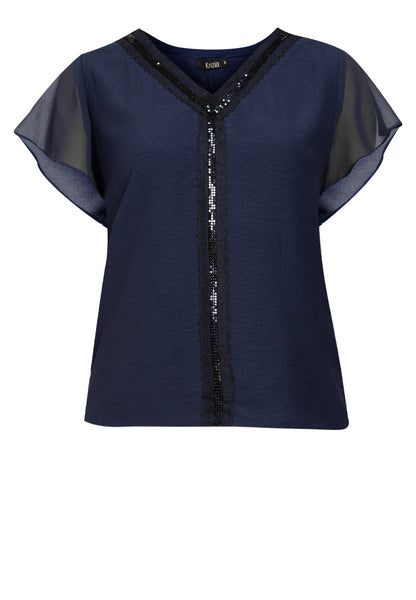 Krizia V-Neck Blouse with Lace Trimmings