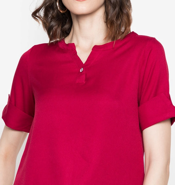 V-Cut Blouse with Statement Button