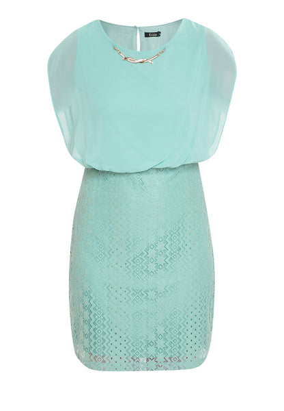 Krizia Blouson Lace Dress with Necklace