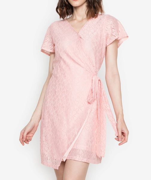 Krizia Premium Lace Tie Waist Wrap Dress Korean Style