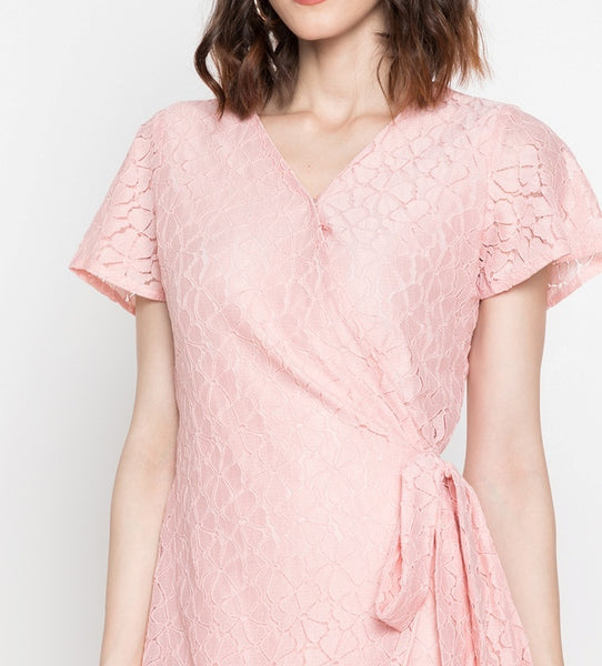 Krizia Premium Lace Tie Waist Wrap Dress Korean Style