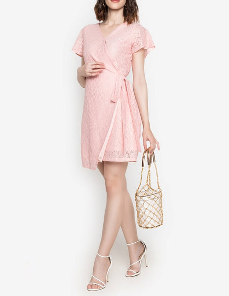 Krizia Premium Lace Tie Waist Wrap Dress Korean Style