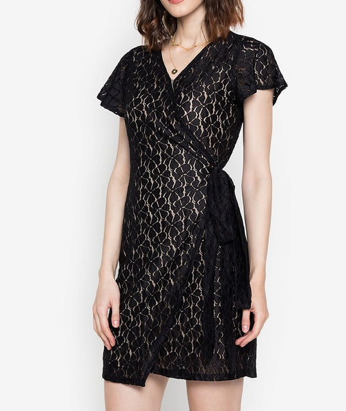 Krizia Premium Lace Tie Waist Wrap Dress Korean Style