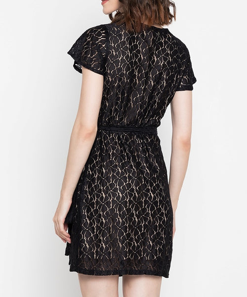 Krizia Premium Lace Tie Waist Wrap Dress Korean Style