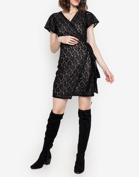 Krizia Premium Lace Tie Waist Wrap Dress Korean Style
