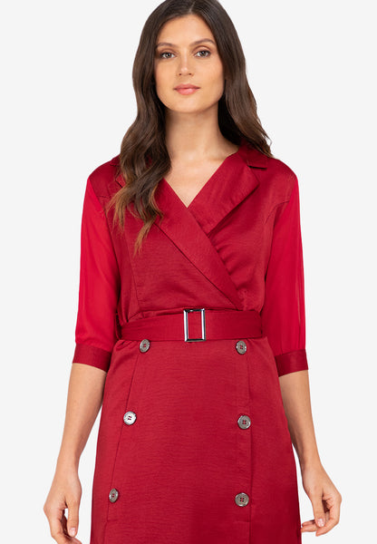 Krizia Silky Cotton Trench Dress with Belt Korean Style