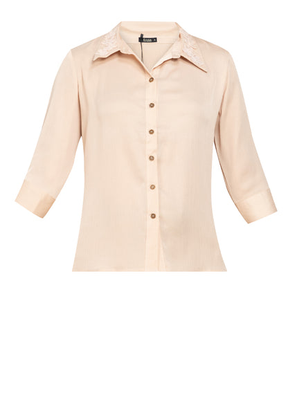 Krizia Button Down Blouse with Floral Embroidery Collar