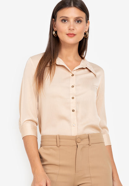 Krizia Button Down Blouse with Floral Embroidery Collar