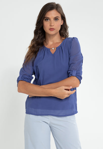 Krizia Statement Sleeve Blouse with Neck Detail
