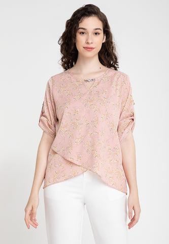 Krizia Roll Tab Sleeves Overlap Hem Blouse With Neck Detail