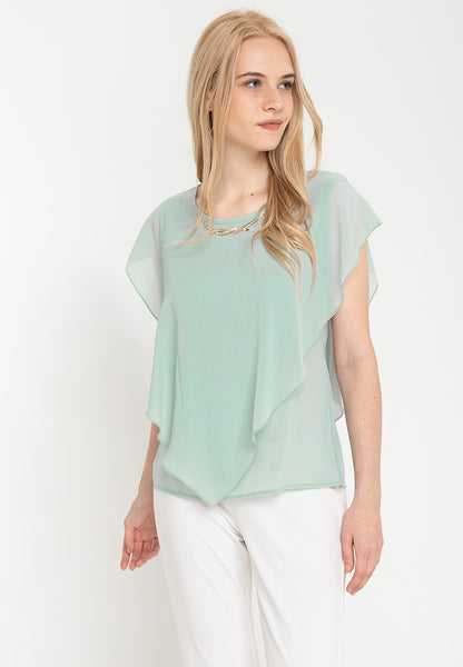 Krizia Flowy Overlay Blouse with Necklace Korean Top