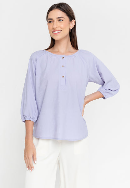 Krizia Printed Button Front 3/4 Sleeve Blouse Top