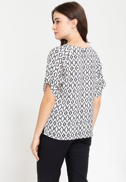 Krizia Printed Roll Tab Sleeves V Cut Blouse