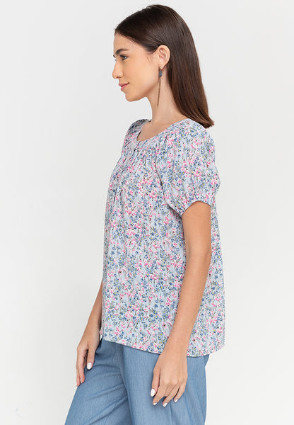 Krizia Printed Button Front Puff Sleeves Blouse