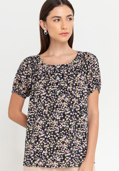 Krizia Printed Button Front Puff Sleeves Blouse
