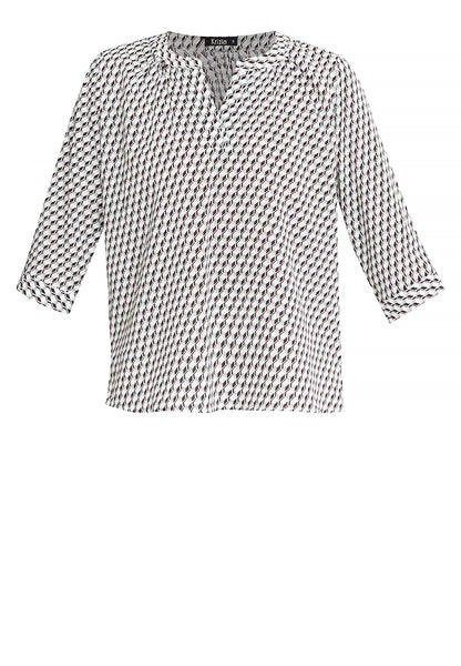 Krizia V-Neck Geometric Print 3/4 Long Sleeve Blouse Top