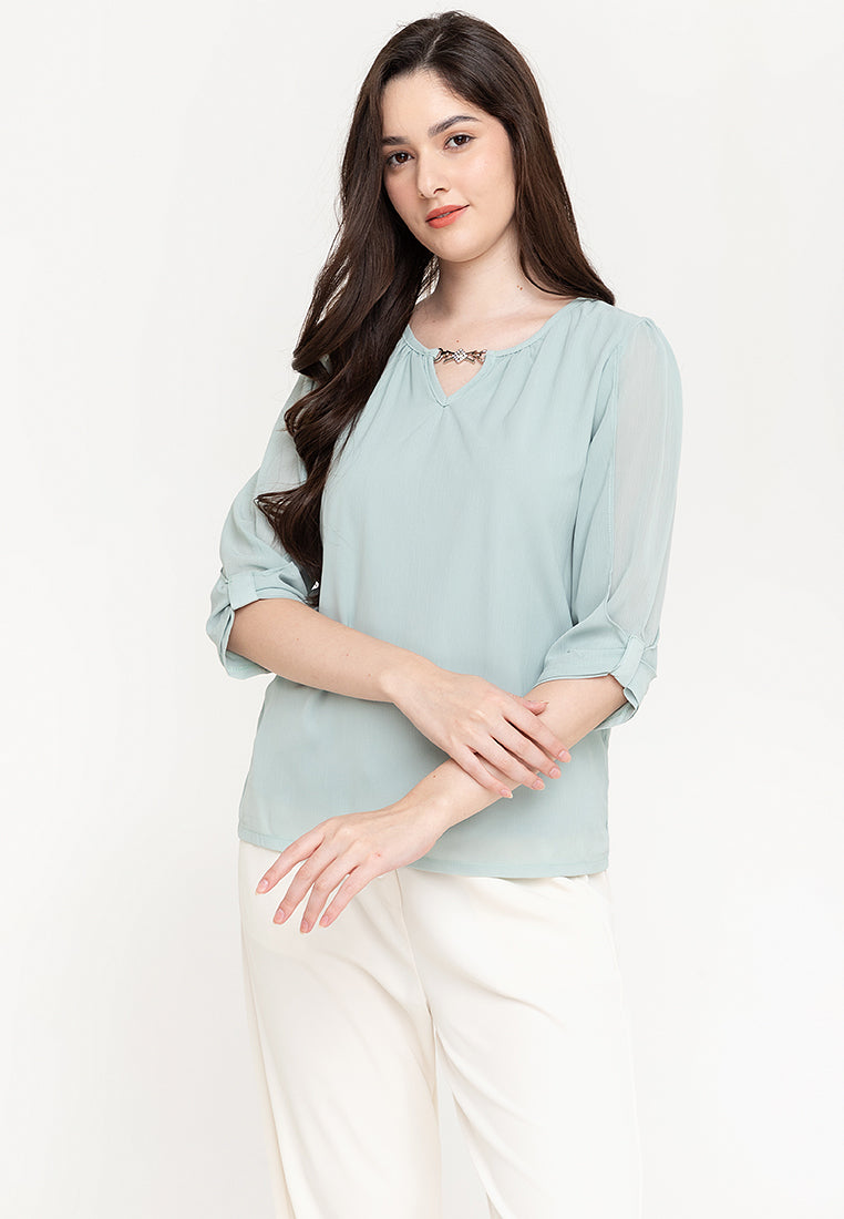 Krizia Statement Sleeve Blouse with Neck Detail