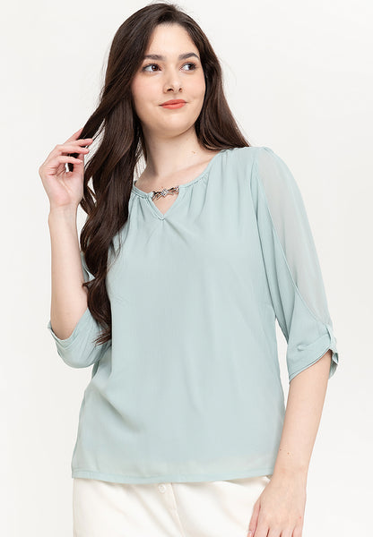 Krizia Statement Sleeve Blouse with Neck Detail
