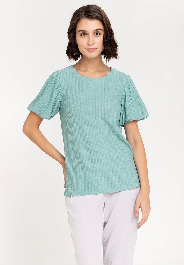 Krizia Special Fabric Puff Sleeve Blouse