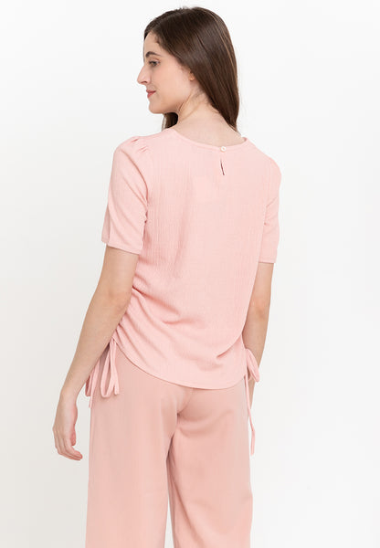 Krizia Cotton Knit Stretch Asymmetric Nect Blouse with Side Ruching
