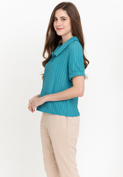 Krizia Textured Cotton Knit Button Blouse Polo With Collar