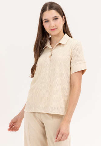 Krizia Buttoned Collared Textured Knitted Blouse