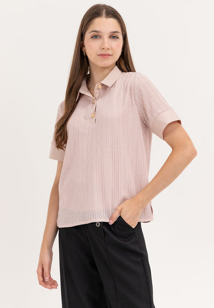 Krizia Buttoned Collared Textured Knitted Blouse