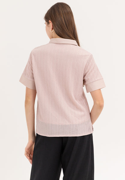 Krizia Buttoned Collared Textured Knitted Blouse