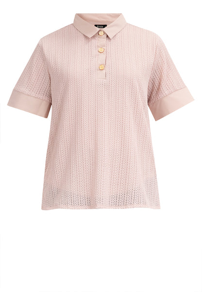 Krizia Buttoned Collared Textured Knitted Blouse