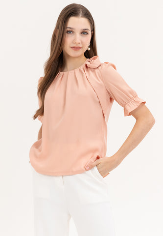 Krizia Pleated Top Blouse with Flower Detail