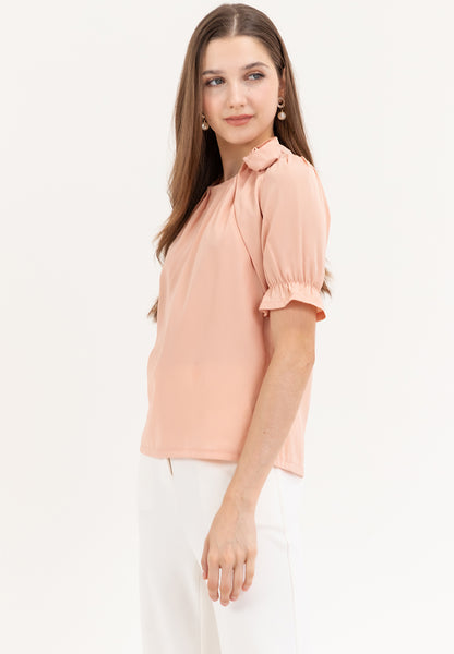 Krizia Pleated Top Blouse with Flower Detail