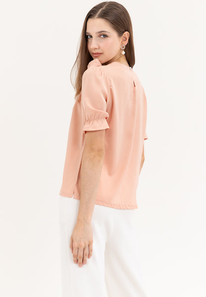 Krizia Pleated Top Blouse with Flower Detail