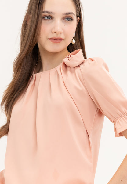 Krizia Pleated Top Blouse with Flower Detail