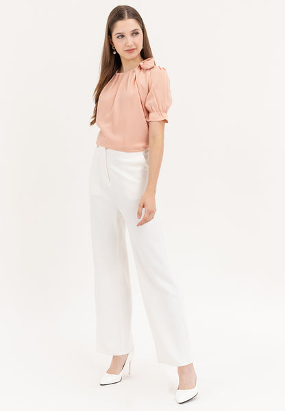 Krizia Pleated Top Blouse with Flower Detail