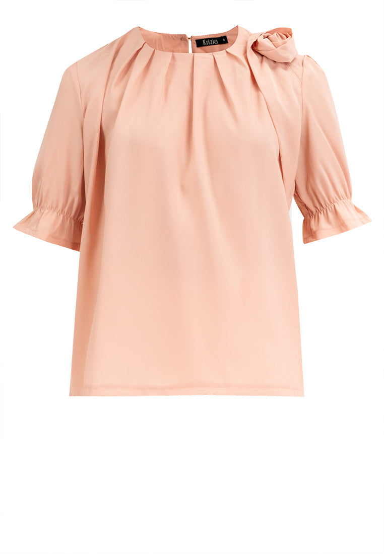 Krizia Pleated Top Blouse with Flower Detail