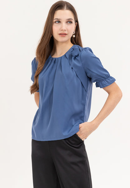 Krizia Pleated Top Blouse with Flower Detail