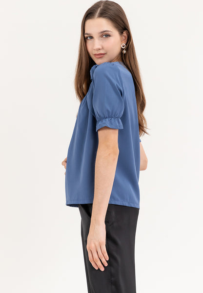 Krizia Pleated Top Blouse with Flower Detail