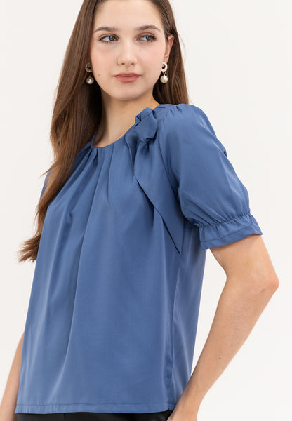 Krizia Pleated Top Blouse with Flower Detail