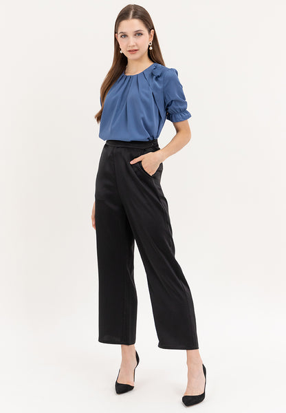 Krizia Pleated Top Blouse with Flower Detail