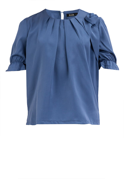 Krizia Pleated Top Blouse with Flower Detail