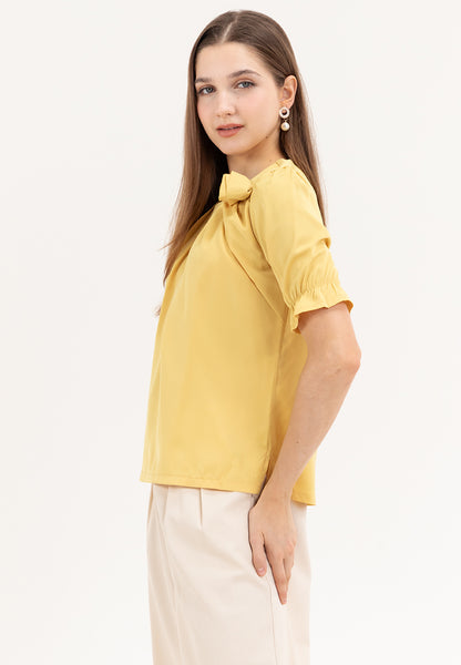 Krizia Pleated Top Blouse with Flower Detail