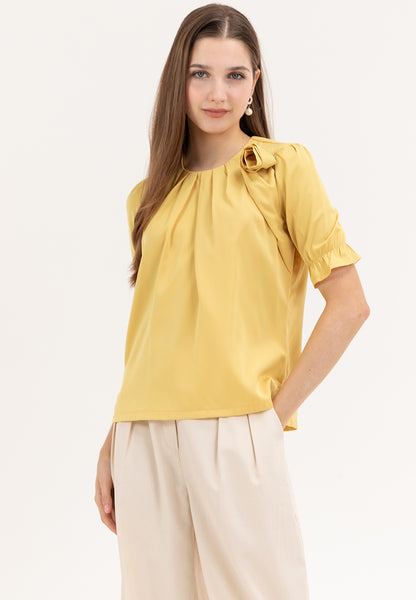 Krizia Pleated Top Blouse with Flower Detail