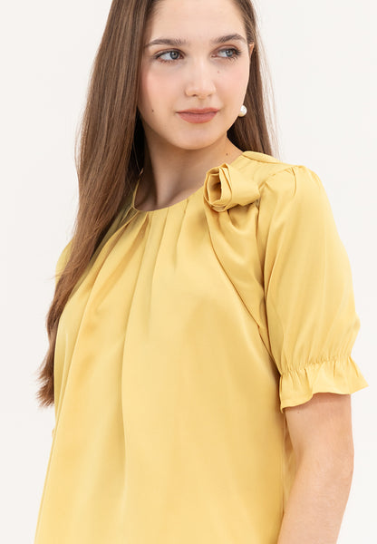 Krizia Pleated Top Blouse with Flower Detail